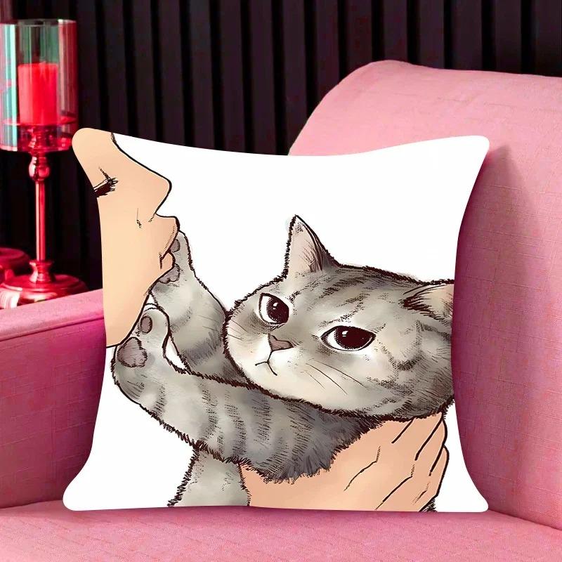 Cat Print Decorative Pillow Cover Car Sofa Square Cushion Pillow Cover