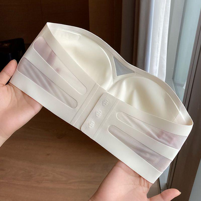 Bezešvá bandeau podprsenka bez ramínek proti sklouzávání pro malá prsa - Letní tenký styl, neviditelný push-up s krásným designem zad