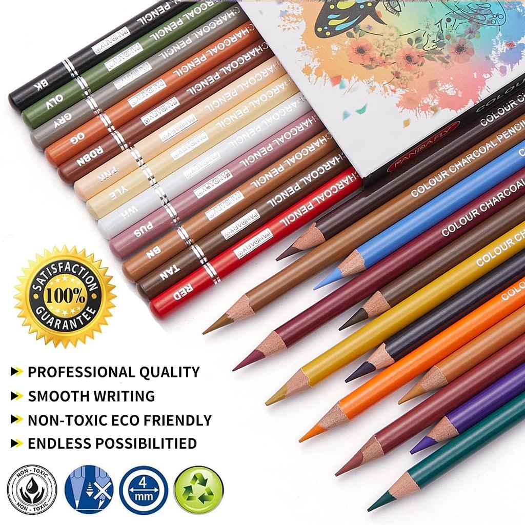 PANDAFLY Professional Colored Charcoal Pencils Drawing 24 Skin Tone Colored Pastel Chalk Pencils for and Blending Set, Colors, Pencils, Sketching,