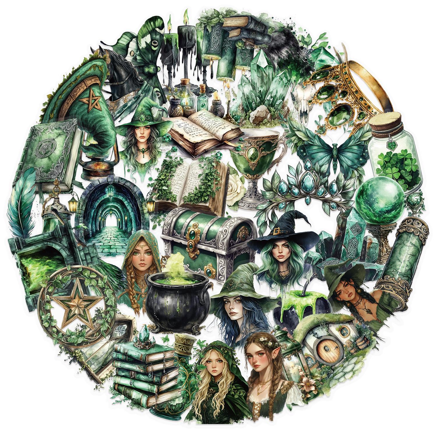 

50 Прозрачных Наклеек Лесной Ведьмы Водонепроницаемые Прозрачные ПЭТ Материал для Рукоделия Декоративные Гитара Блокнот