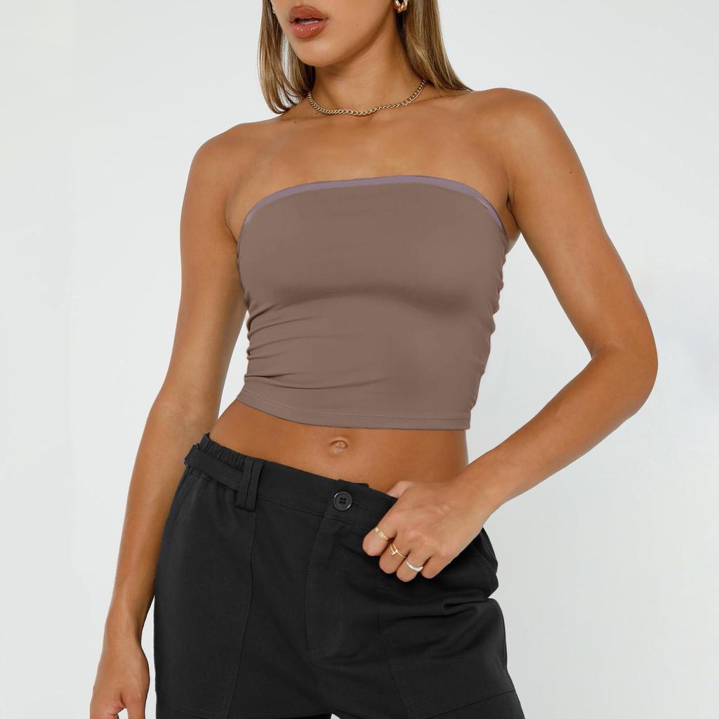 Womens Tube Tops Strapless Crop Tops Basic Backless Sleeveless Bandeau Cute Summer Outfits Sexy Tops