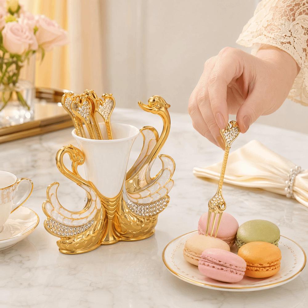 7pcs Zinc Alloy Swan Base Holder White Decorative Swan Flatware  Ice Cream Cake