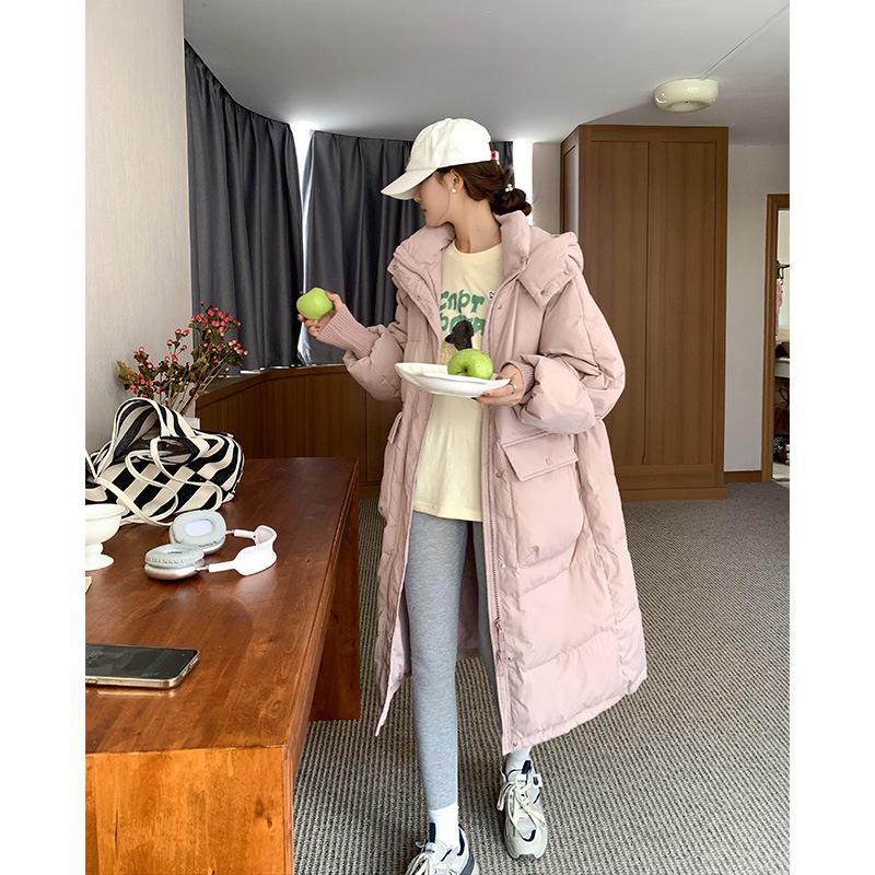 2025 Fall/Winter New Mid-length Down Padded Jacket Women's Korean Version Large Pocket Hooded Loose Thickened Cotton Jacket
