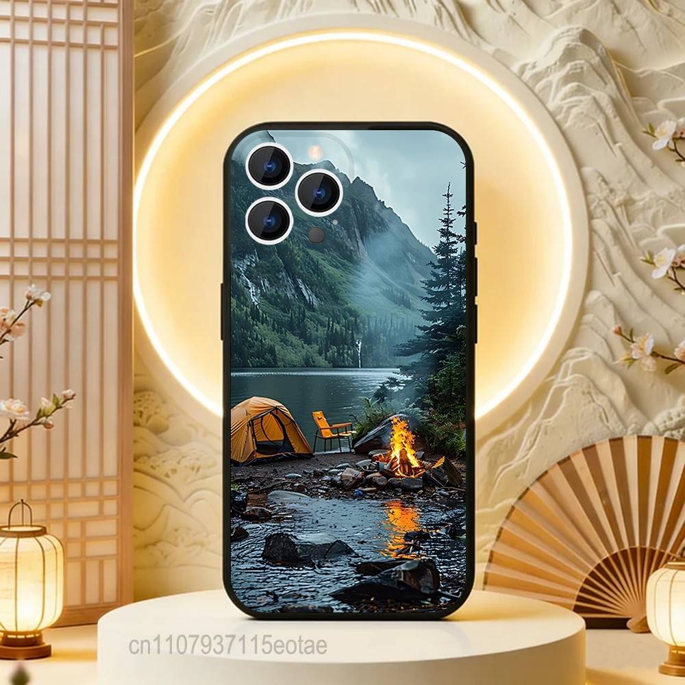 Nature Mountain Outdoor Camping Phone Case For iPhone  17,16,15,14,13,12,11,Pro,Max,Plus,E,Air,Mini Black Shockproof Funda Cover