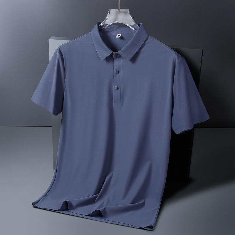 Ice Silk Men's Stretch Polo Shirt: Summer Lightweight, High-End Business Casual, Short Sleeve, Turn-Down Collar