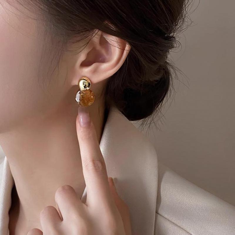 

Vintage Brown Resin Tiger Eye Stone Earrings For Women Fashion Earring Personality Maillard Color Jewelry Gift A3