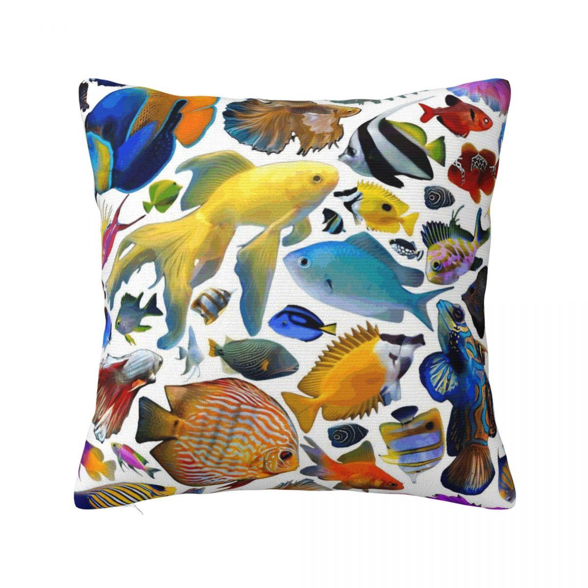 

Vintage Fish Trout Pillow Cover Cartoon Fishes Polyester Pillow Case Cushion Cover Pillowcases For Chair Sofa Home Decoration 12x12Inch
