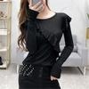 Off-the-shoulder T-shirt Women's Long-sleeved Spring New Ruffle Top, Foreign Versatile Age-reducing Bottoming Shirt