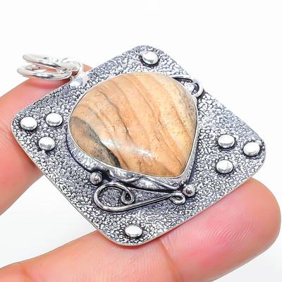 Natürlicher Bildjaspis Edelstein 925 Sterlingsilber Geschenk Anhänger 1.97" n1z89