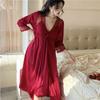 Frühling und Sommer 24 neues Damen-Eisseiden-Träger-Nachthemd zweiteilige Loungewear sexy durchsichtiges Netz-Pyjama