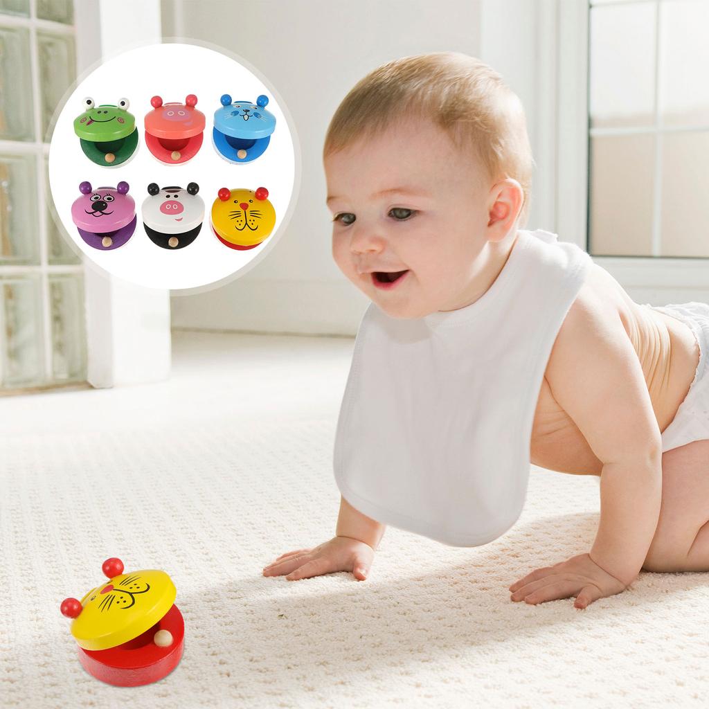 6 Pcs Wooden Castanets Percussion Toy Animal Kids Puzzle Educational Toddlers Toys Instrument Musical Mini Cartoon Early