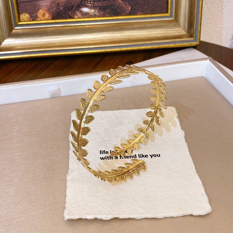 

Fashion Exaggerated Ins Cold Wind Open Wide Edge Line Winding Bracelet Punk Temperament Wild Fancy Armband Golden Leaf Armband