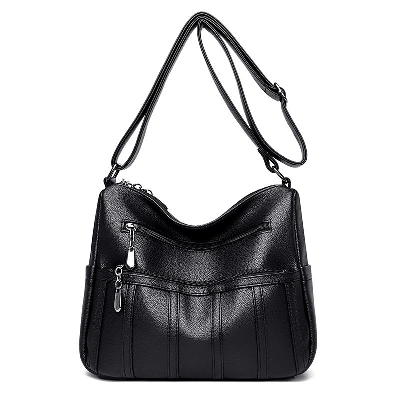 

Женская сумка через плечо из мягкой кожи для мам среднего возраста чёрный