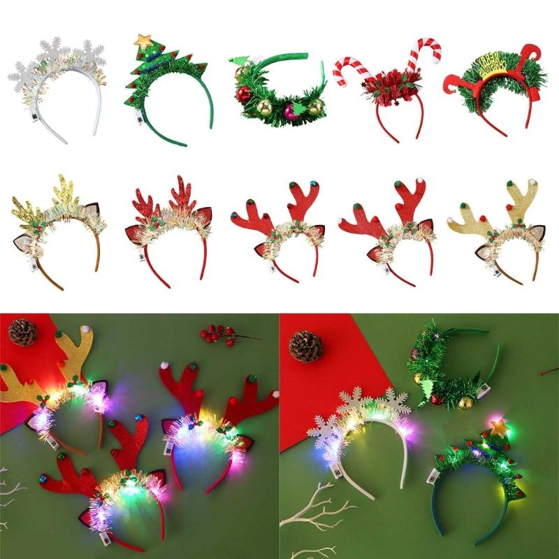 Flashing Christmas Headband with Built-in LED Light New Year Headgear Festive Hair Accessories for Holiday Parties