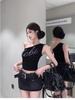 Pure & Sexy Rhinestone One-Shoulder Crop Top - Slimming Summer Tank for Women