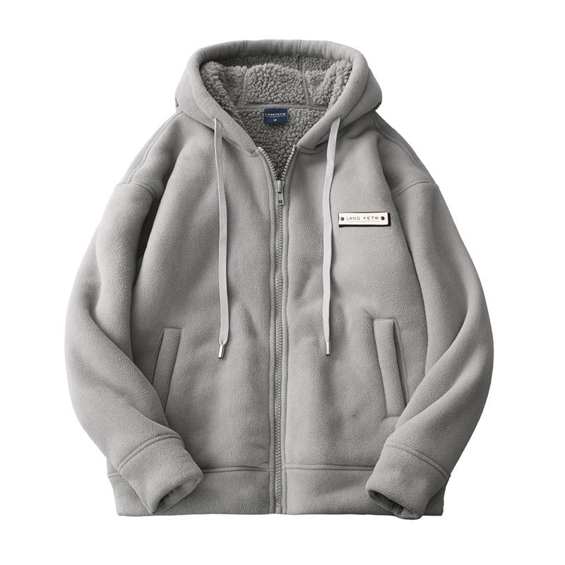 

Autumn Winter Fashion Fleece Thickened Warm Hooded Coat Men s Casual Jacket XXXL сірий