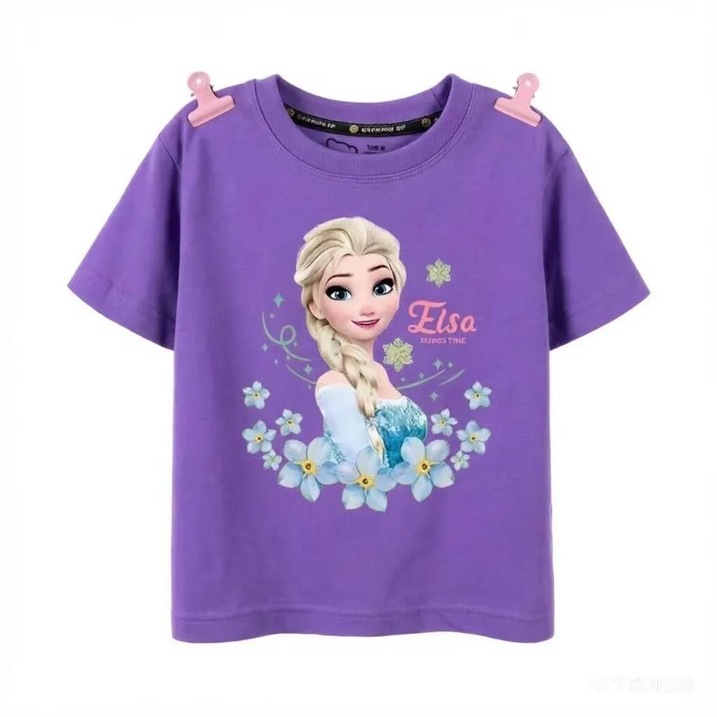 Kids T Shirt Frozen Elsa Princess Ariel Rapunzel Girls Summer Short Sleeve Little Girls 713Years Birthday Baby Children Gifts
