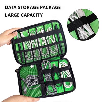 Bolsa de almacenamiento negra y verde, organizador de accesorios electrónicos, cargador de cable de datos USB portátil, enchufe de viaje, organizador impermeable.