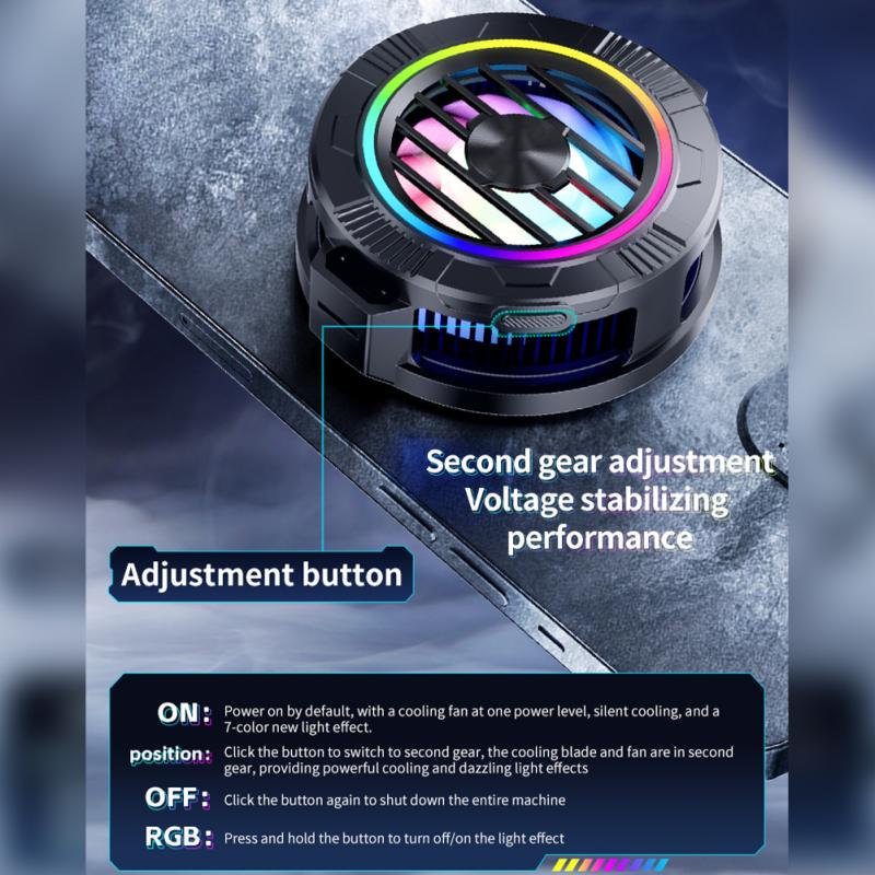 Cell Phone Cooler Color Lighting Magnetic Radiator 3 Gears Adjustable Cooling Fan Cell Phone