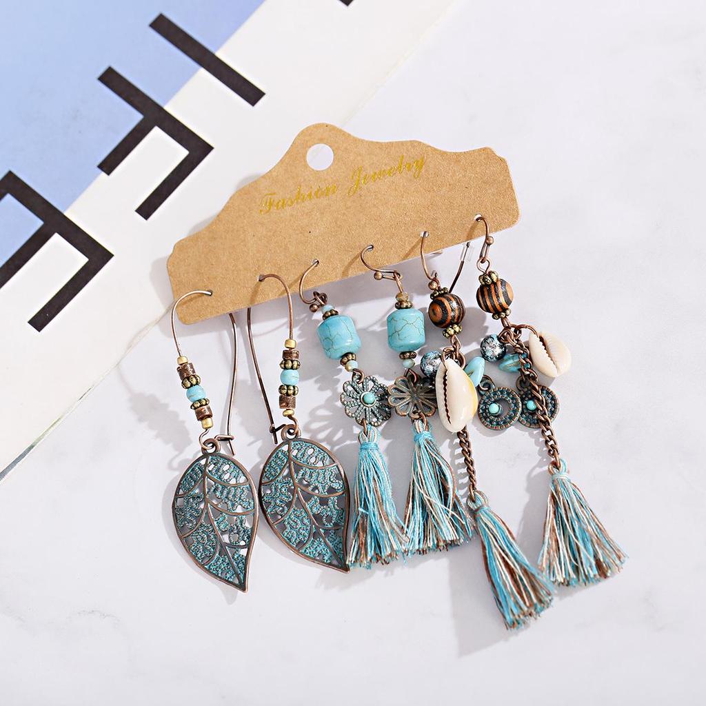 Bohemian Ethnic Retro Earring Set: 3-Piece Hanfu & Nepal Style for Women