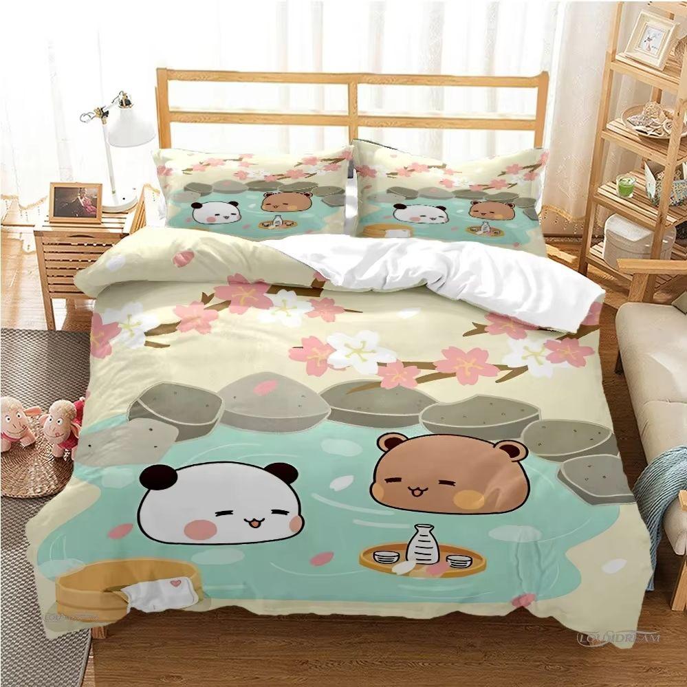Cute bear Bedding Set, Cartoon Bubu Dudu Duvet Cover Adult,3D Print Soft Comfortable Microfiber with Zipper and 1/2 Pillowcases