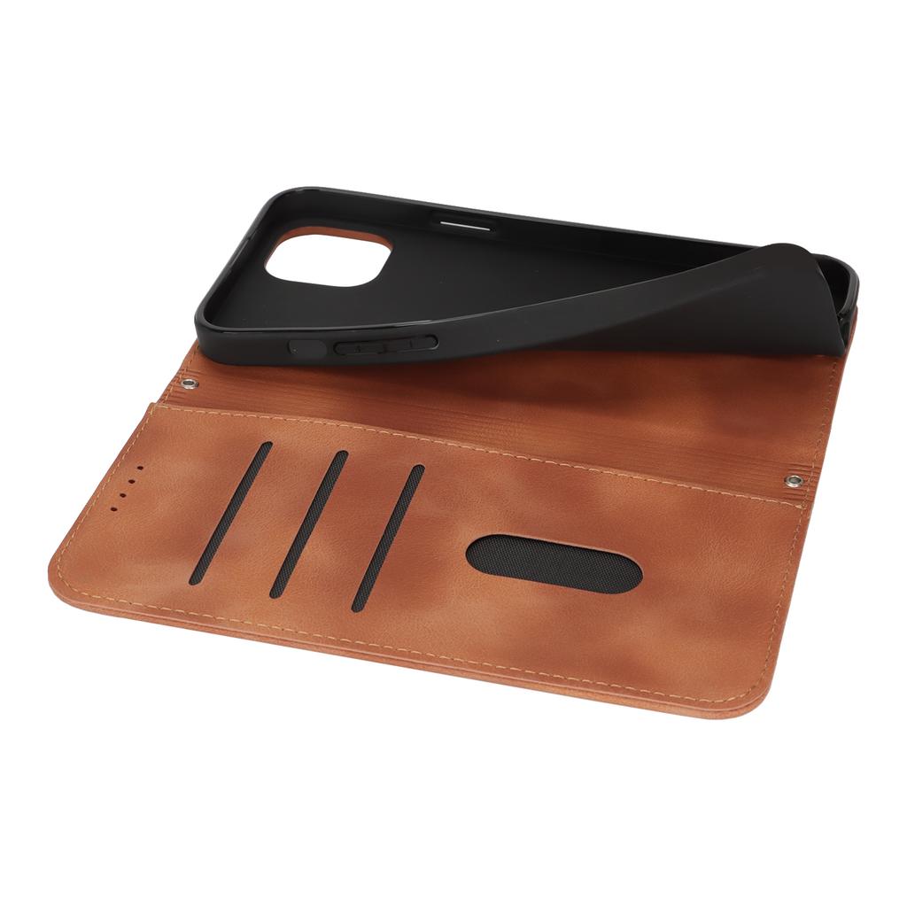 For iPhone 14/13 Stand Case Magnetic Closure Skin Touch Leather Flip Phone Cover with Wallet