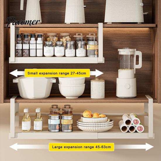 Expandable under Shelf Storage Rack Punch-free Hanging Slide-in Cabinet Organizer Stainless Carbon Steel Kitchen Pantry Countertop Spice Holder
