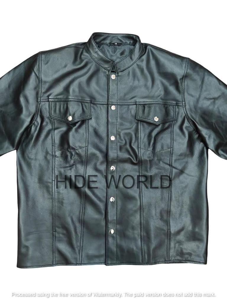 Real Handmade Lambskin Casual Wear Men Leather Shirt Black Soft Stylish