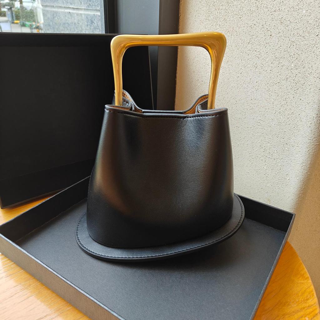 2024 Retro Echte Leder Bucket Bag mit Holzgriff - Einzigartiges, Vielseitiges Design