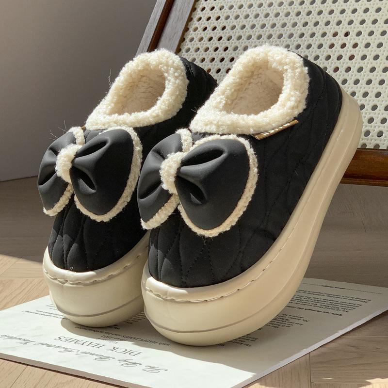 Winter Cotton Slippers Bow Autumn and Winter Couple Indoor Home Use Thickened Soft Bottom Plush Slippers