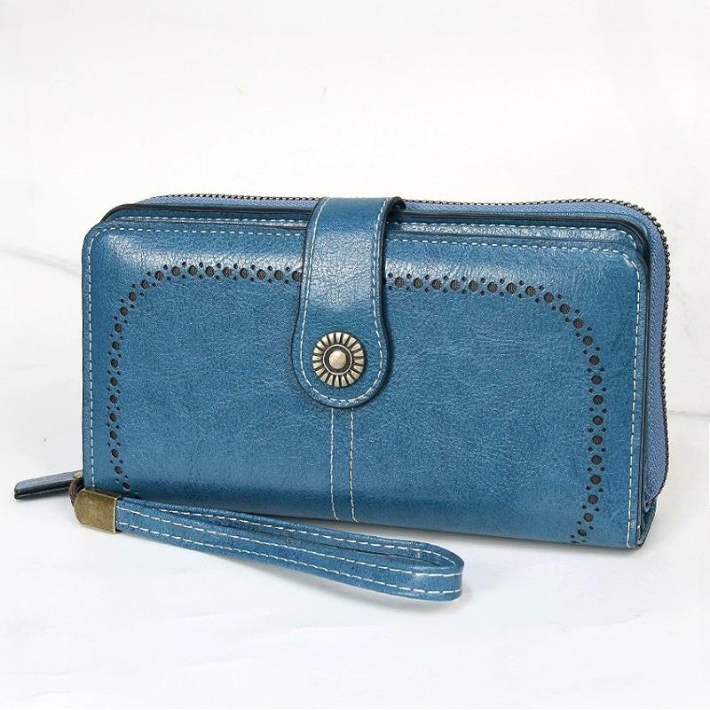 Women Long Wallet Large Capacity Hollow-Out Zipper Wallet Vintage Multi Card Holder Phone Purse Wristlet Clutch Lady Card Holder Coin Purse