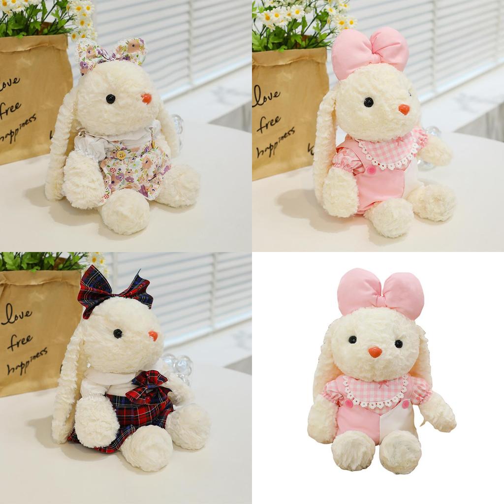 Plush Rabbit Toy With Dress And Bow Decoration For Kids Girls And Baby Girls Gifts