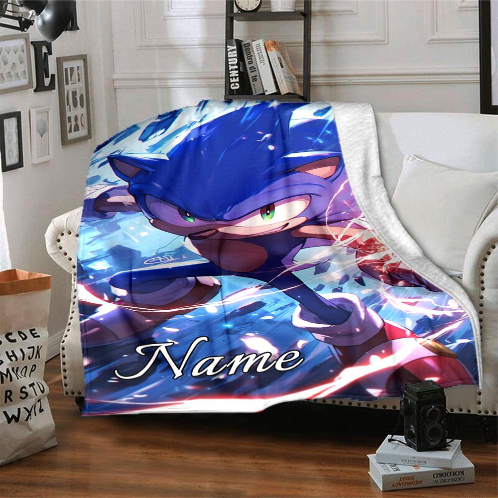 Custom Name Sonic Adventure Sonic Hedgehog Party Blanket For Couch Bed Plush Cozy Fuzzy Blanket Super Soft Warm Blankets For Fall And Winter 0916237