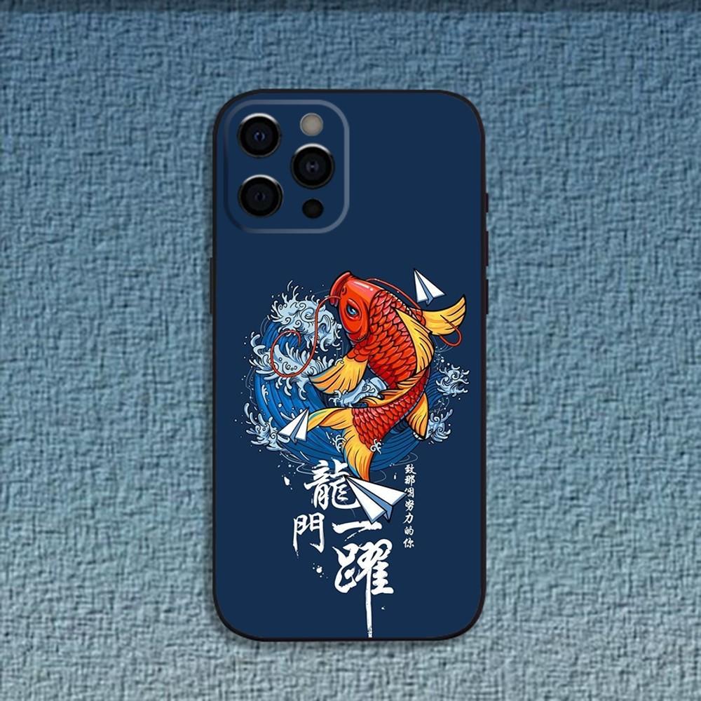 Koi Carp Fish Yin Yang Art Phone Case For iPhone 16,15,14,13,12,11,Pro,X,XS,Max,XR,Plus,Mini Soft Black Cover