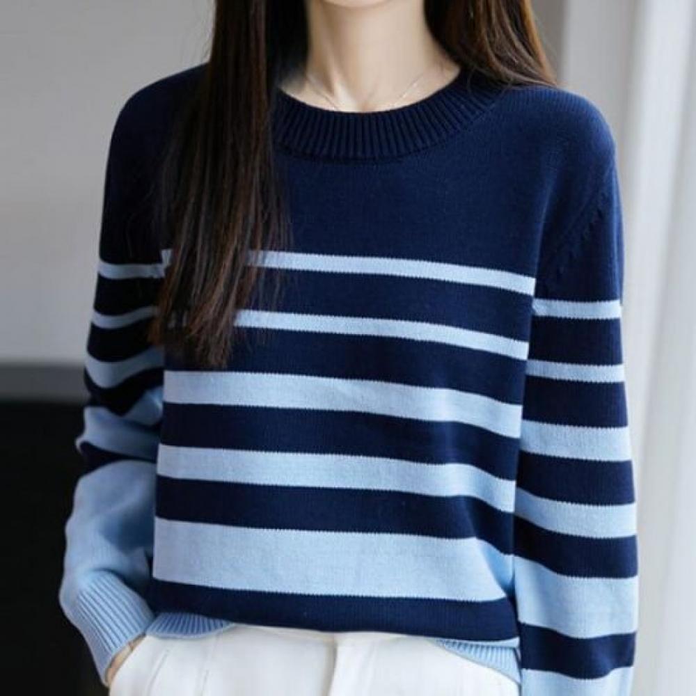 Navava Long Sleeve SofT STripe Color KniT T shirT Nk3482