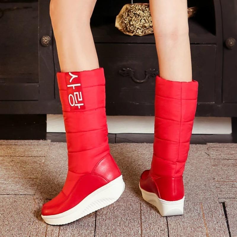 Women Down Snow Boots Cotton Shoes South Korea Style Platform Wedges Mid Calf Boots Female Plush Warm Inner 2025 Fashion