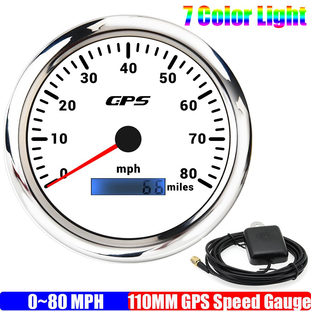 ZMFJH Auto Car Boat 110mm GPS Speedometer Gauge with Antenna 7 Color BackLight 80MPH,120MPH,160MPH Speed Meter Mileage 9-32V