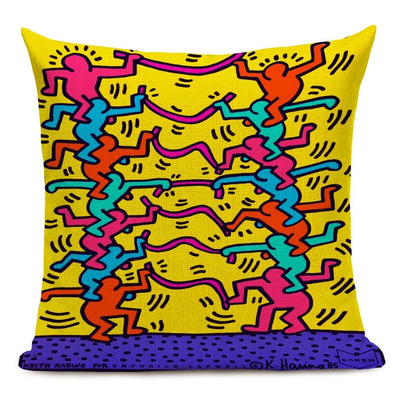 Figury Pop Art Graffiti Poszewka na Poduszkę Kolorowa Sztuka Abstrakcyjna Dekoracyjna Poszewka na Poduszkę Kwadratowa Lniana Poszewka na Poduszki do Rzucania