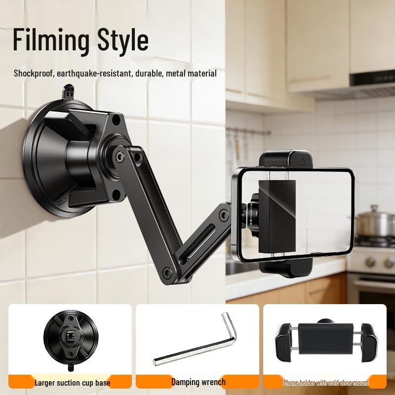 Suction Cup Kitchen Phone Holder, 360° Rotating & Foldable, Adjustable Wall Mount for Streaming & TV