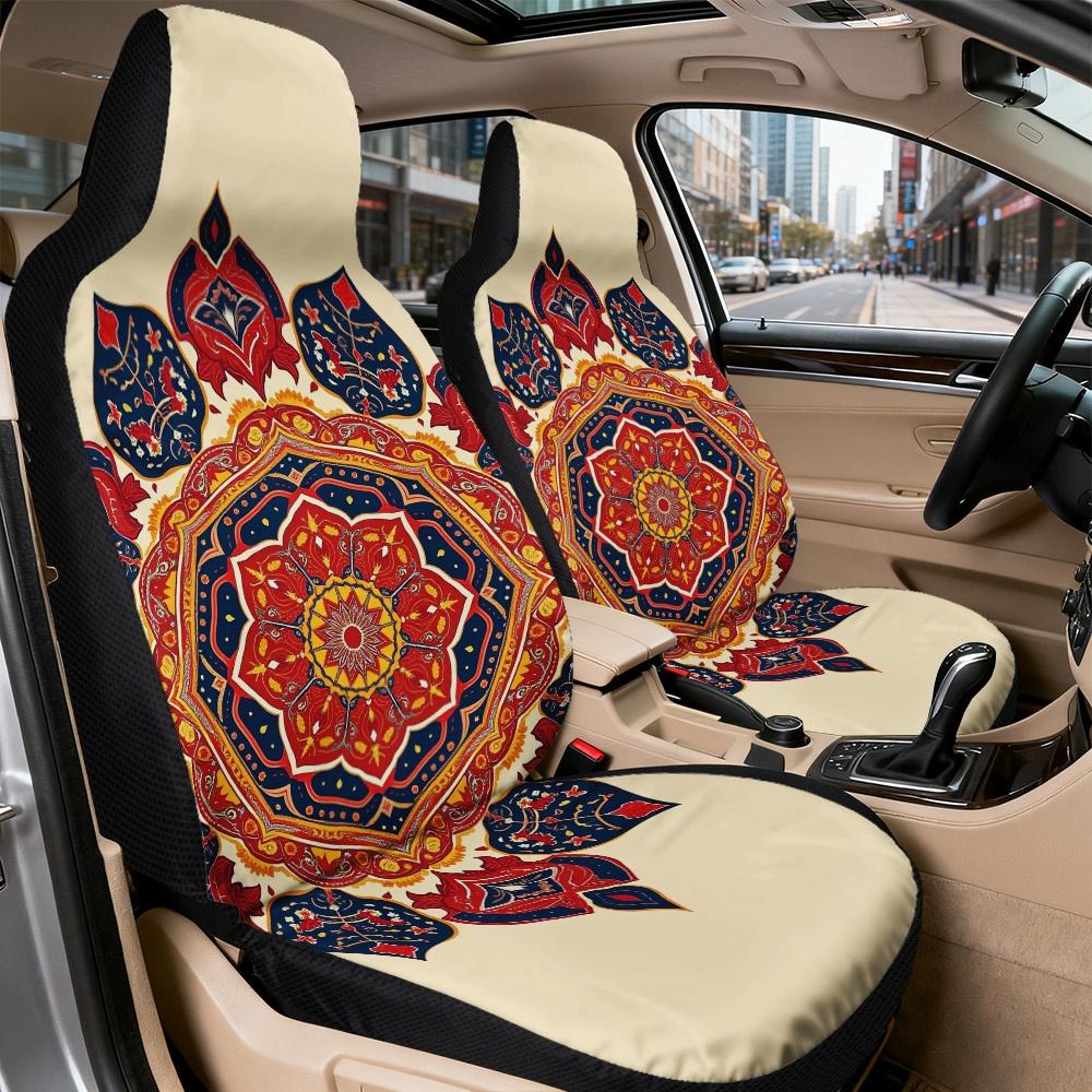 2D Flat Printing, 2pcs Universal Vehicle Seat Covers, Comfortable Car Seat Covers, Quick Install, Colorful Abstract Floral Patte