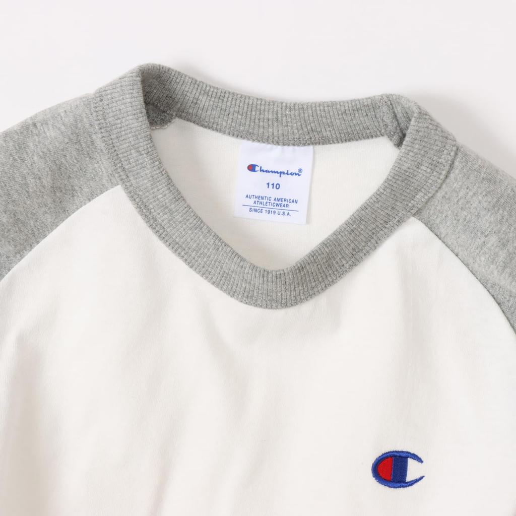 Champion Long for Long Crew One Point Raglan Langarm Oxford 130 T-Shirt Kinder, Ärmel, Hals, 100% Baumwolle, Bestickt, Logo, T-Shirt, Basic,