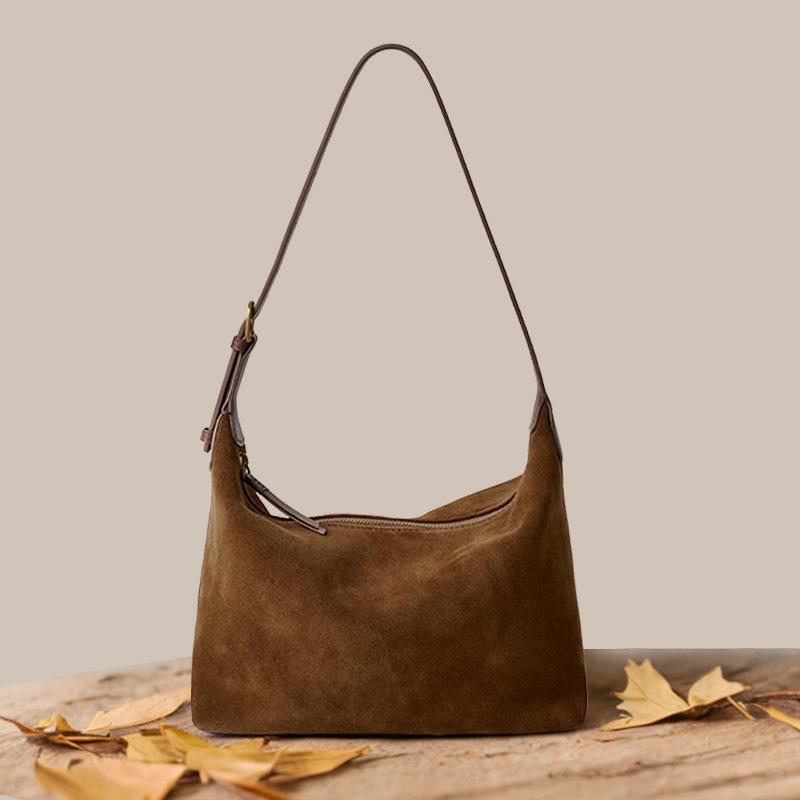 Suede High Silk Sanded Leather Underarm Bag Cowhide Bag Slouchy Premium High Capacity Shoulder Bag