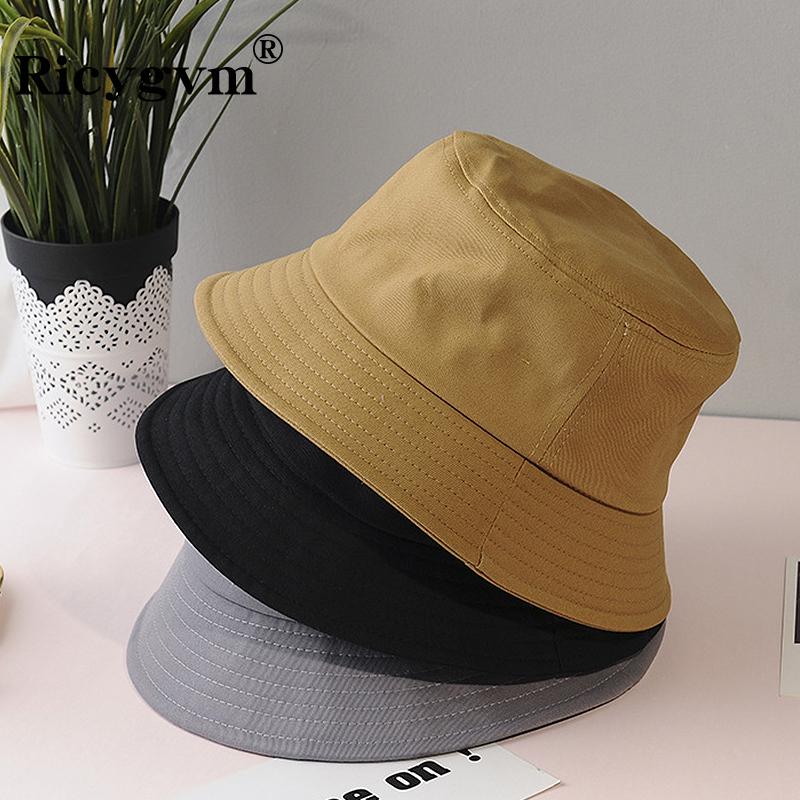 RICYGVM Solid Color Bucket Hat Cotton Wide Brim Fisherman Cap Men Women Outdoor Sunscreen Visor Foldable Fashion Basic Basin Cap