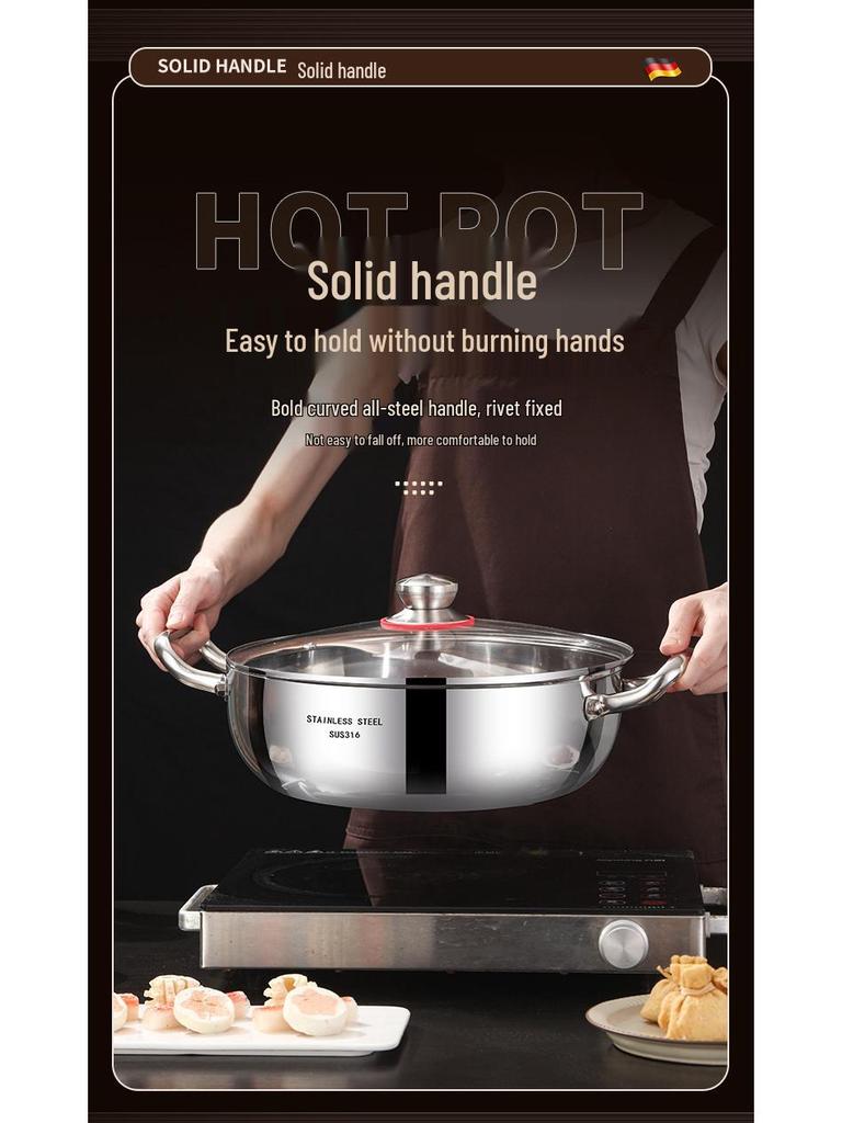 German 316 Stainless Steel Extra Thick Large Capacity Hot Pot & Steamer - Induction & Open Fire Compatible