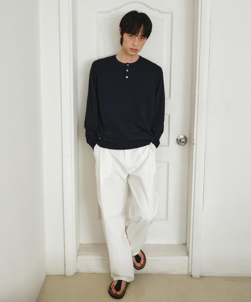 Wednesday Oasis Washable Minimal Henley Neck Knit_Navy(Wc26Kn21)