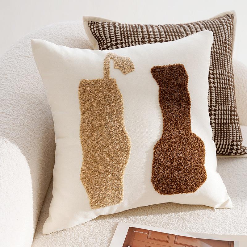 45X45Cm Brown Vintage Nordic Throw Pillow Cover Cream Light Luxury Sofa Cushion Waist Cover Simple Decorative Pillowcases