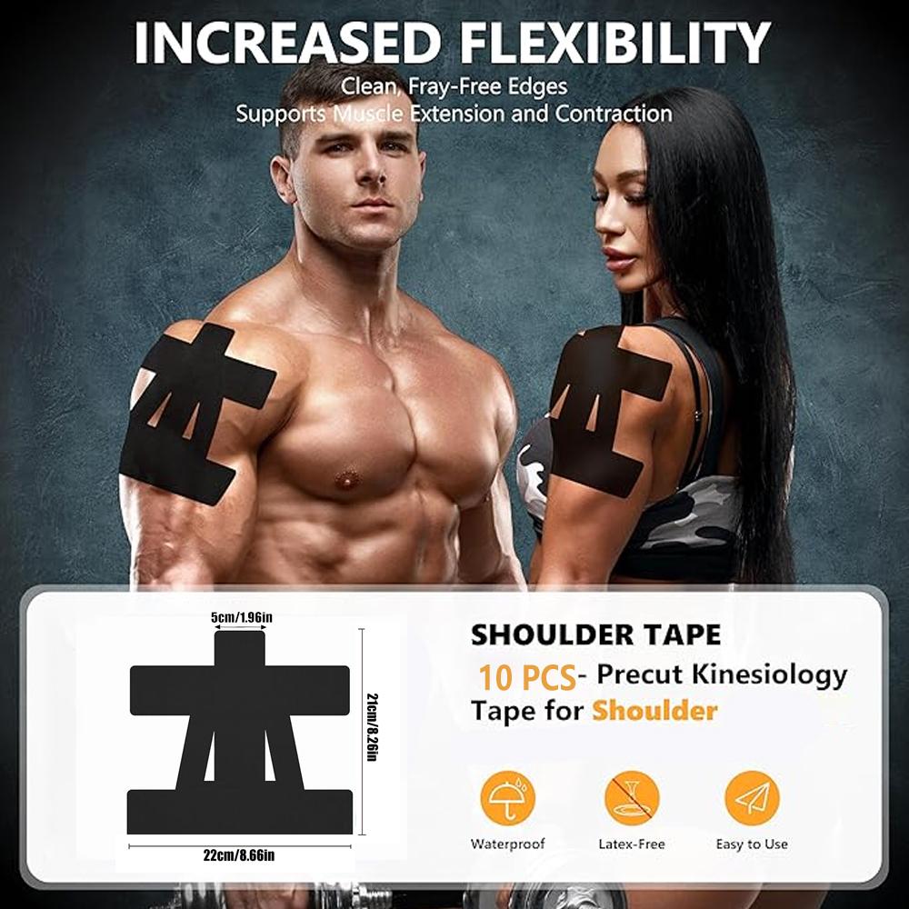 Precut Kinesiology Tape For Shoulder – 10 Pcs Elastic Shoulder Support Tape, Waterproof & Breathable,Sports Tape For Pain Relief