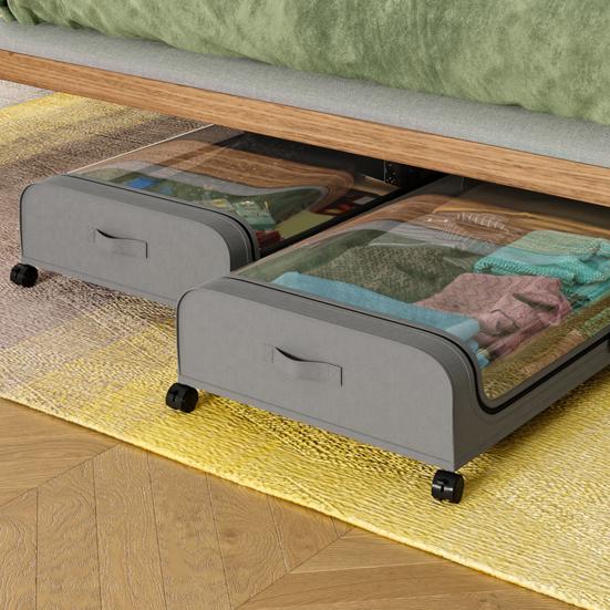 Under-Bed Storage Box with Wheels Large Capacity Dustproof Multi-Purpose Storage Container Clothes Toys Organizer with Clear Window