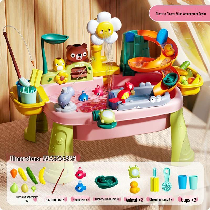 Children's Day Electric Water Play Table: Role-Playing Dishwashing, Fishing, Slide, and Sprinkler Toys