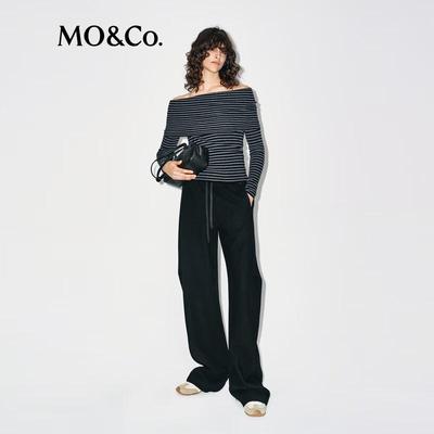 MO&Co. Women's Striped Asymmetric Collar Wool Blend Sweater